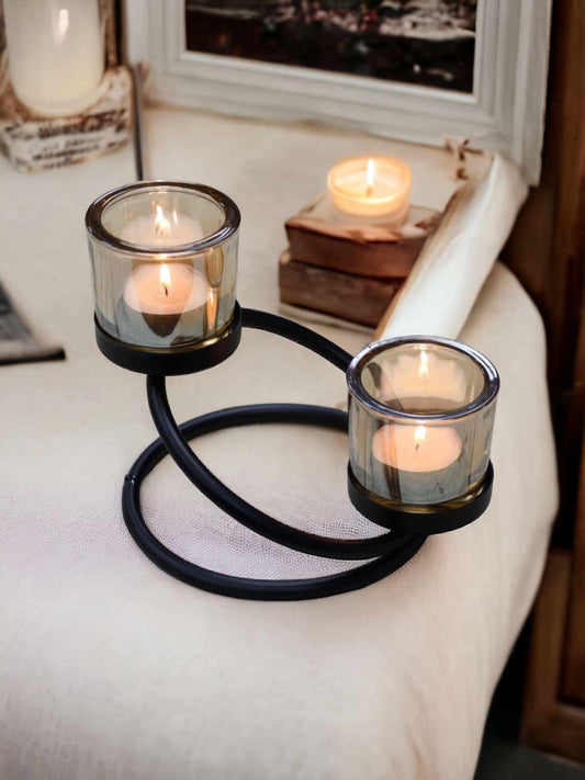 Centrepiece Iron Votive Candle Holder - 2 Cup Double Step