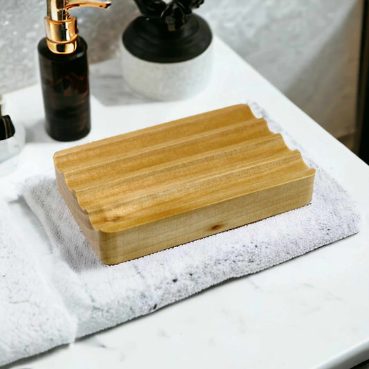 Hemu Wood Soap Dish-Corrugated
