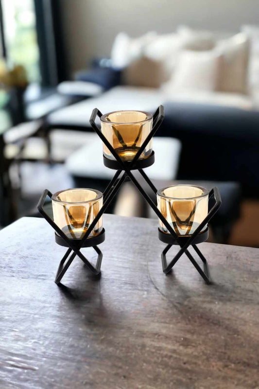 Centrepiece Iron Votive Candle Holder - 3 Cup Triangle
