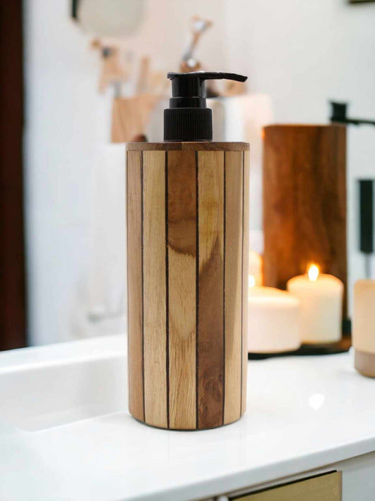 Natural Teak Wood Soap Dispenser - Round