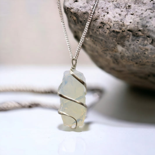 Cascade Wrapped Gemstone Necklace - Rough Opalite